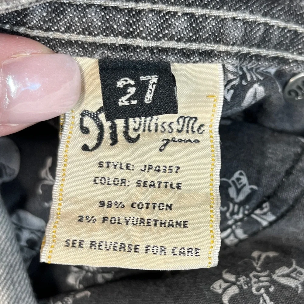 Miss Me‎ Skull Rhinestone Denim Jeans Grey Gray Halloween Rocker 27 Bling